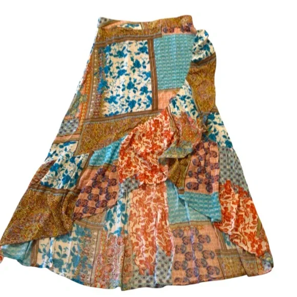 Kori Patchwork Hi-Low Maxi Festival Western Cowgirl Skirt Sz M - Picture 7 of 14